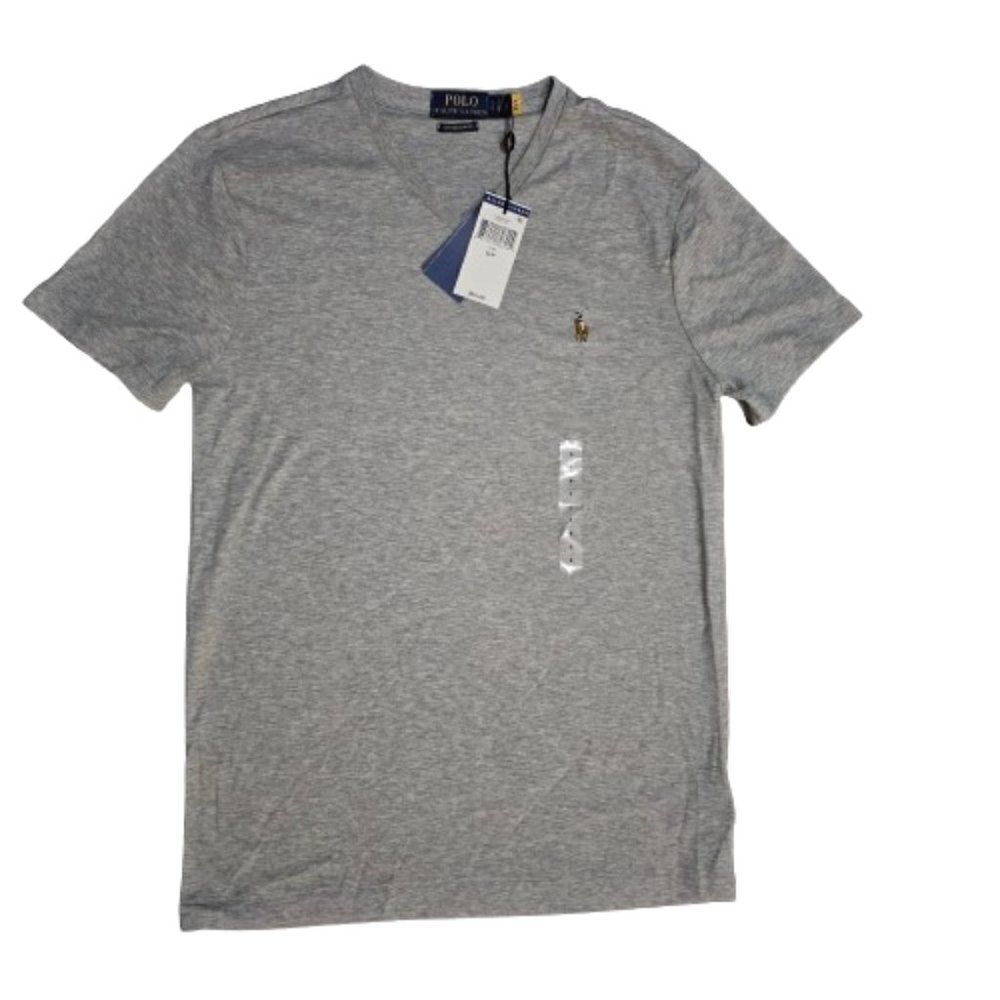 Polo Ralph Lauren Men's Grey Heather Custom Slim Fit V-Neck T-Shirt Size Small